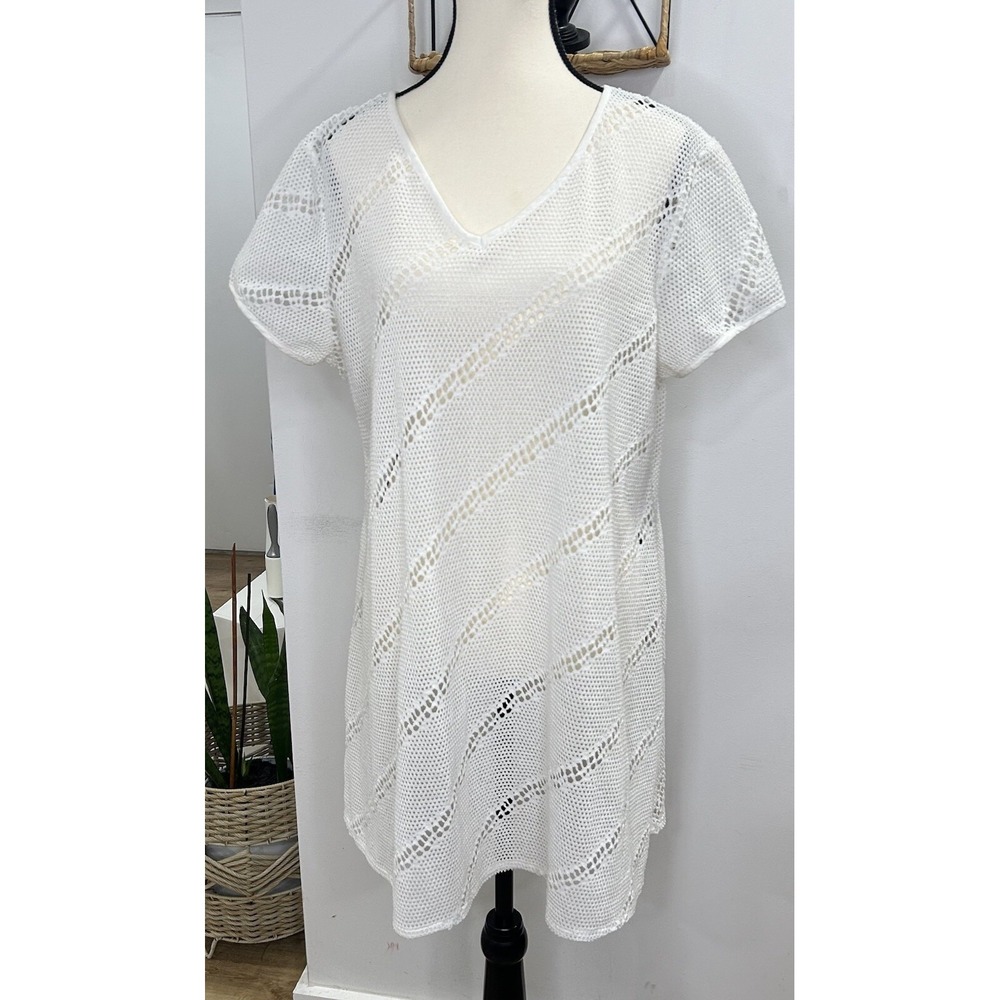 Dotti Swimsuit Bikini Cover Up Dress Tunic Size Large Lace Hood White‎
